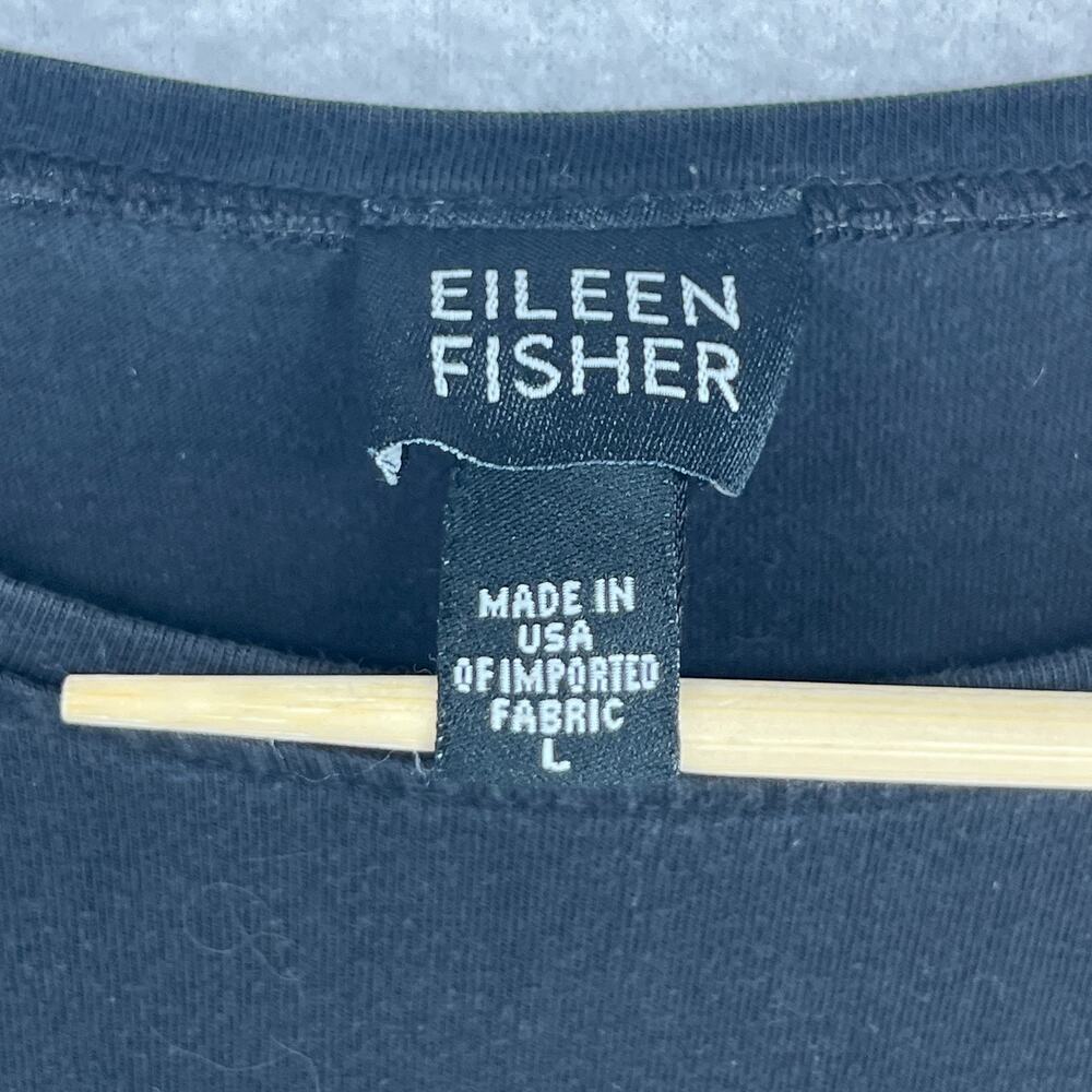 EILEEN FISHER Top L Organic Cotton Stretch Jersey Long Sleeve Washed Black USA - Picture 5 of 9